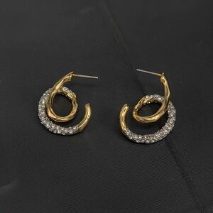 Gold-Tone Double Spiral Hoop Earrings with Crystal Accents